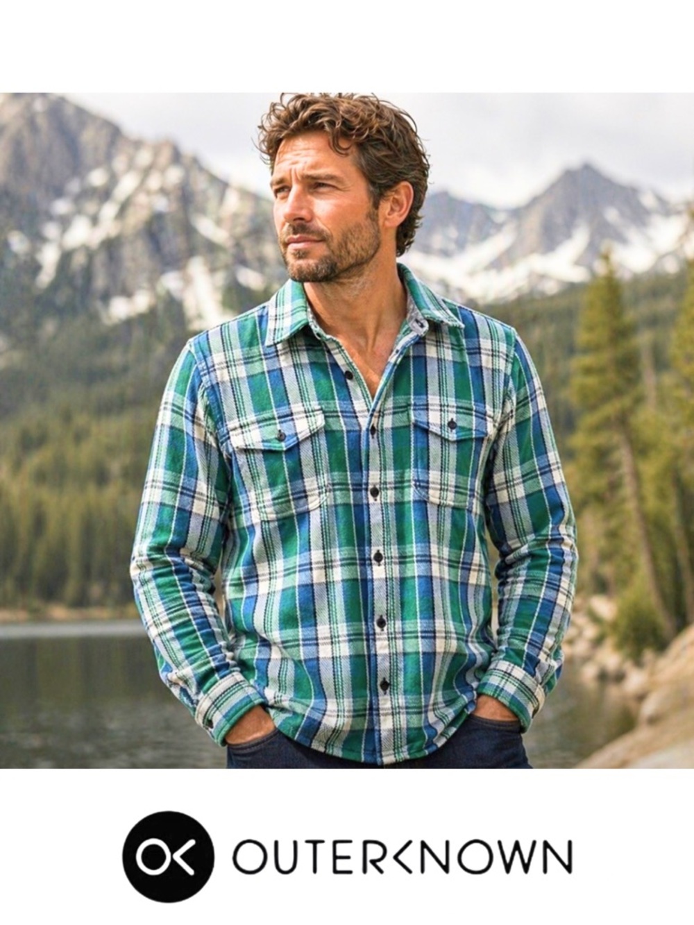 Outerknown Men's Blanket Blue & Green Plaid Shirt. Size M fits small. Cali cool.